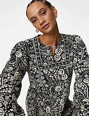 Cotton Rich Textured Yoke Mini Dress