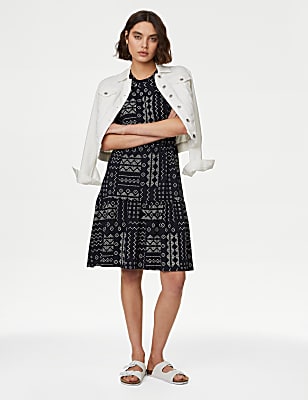 Pure Cotton Printed Knee Length Tiered Dress