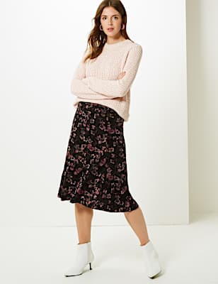 Floral Print A-Line Midi Skirt