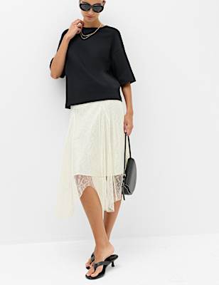 Lace Midi Asymmetric Skirt