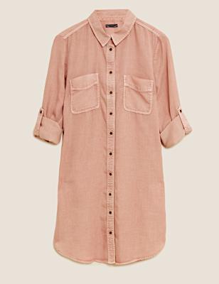 Tencel&trade; Knee Length Relaxed Shirt Dress