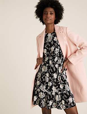 Floral Round Neck Mini Waisted Dress