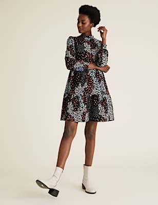 Jersey Floral Mini Tiered Dress