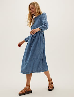 Pure Cotton Relaxed Denim Midi Dress
