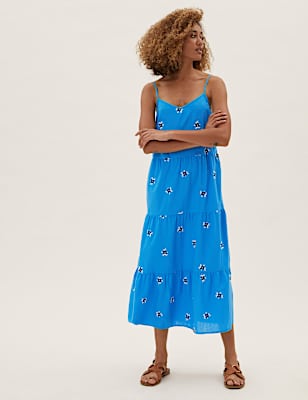 Cotton Embroidered Midaxi Tiered Dress