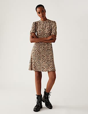 Jersey Animal Print High Neck Skater Dress