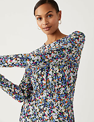 Jersey Printed Round Neck Mini Skater Dress