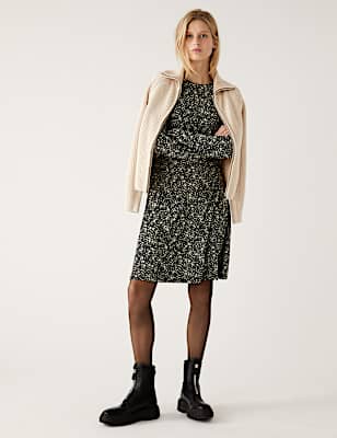 Jersey Printed Mini Skater Dress