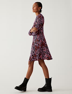 Jersey Printed High Neck Skater Dress