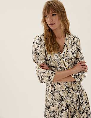 Animal Print Midi Tiered Wrap Dress