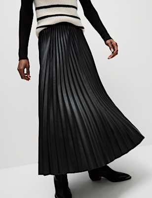 Leather Look Pleated Maxi Skirt