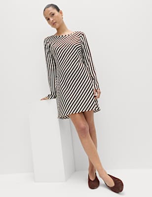 Striped Long Sleeve Mini Shift Dress