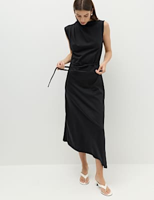 Pure Cotton Tie Waist Midi Column Dress