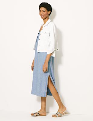 Flax Linen Mix Plain Round Neck Dress