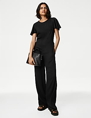 Tie Neck Frill Detail Jumpsuit