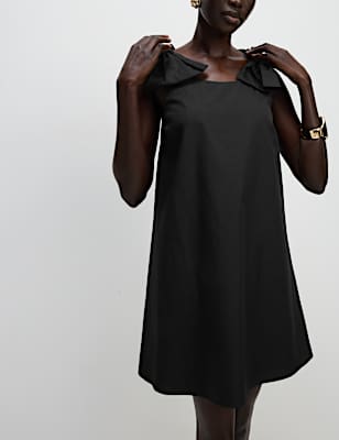 Pure Cotton Bow Detail Mini Column Dress