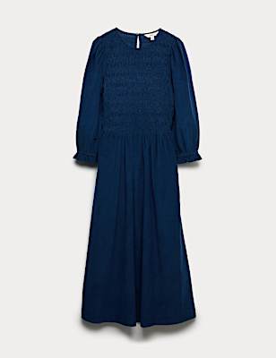 Corduroy Midi Shirred Waisted Dress