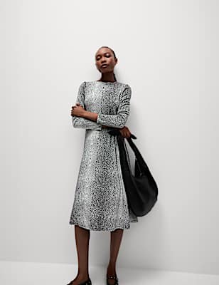Jersey Printed Midi Column Dress