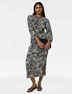 Cotton Rich Printed Midi Column Dress