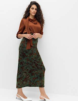 Floral Midaxi Column Skirt With Stretch