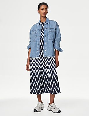 Pure Cotton Geometric Midi Waisted Dress