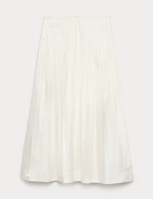 Pure Cotton Pleated Midi A-Line Skirt