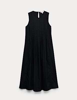 Pure Cotton Pintuck Midi Relaxed Dress