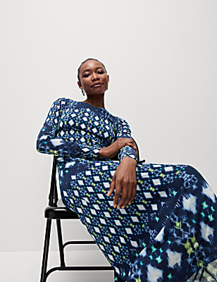 Mesh Jersey Printed Midi Column Dress