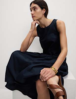 Pure Cotton Midaxi Drop Waist Tiered Dress