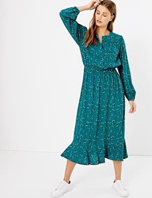 Floral Print Waisted Midi Dress