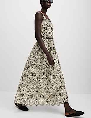 Pure Cotton Embroidered Maxi Circle Skirt