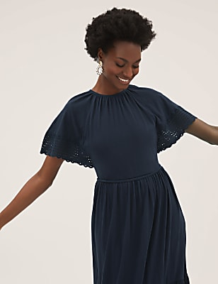 Pure Cotton Belted Midi Waisted Dress