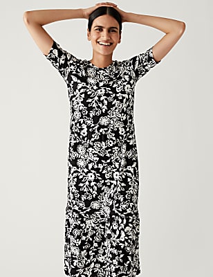 Jersey Printed Round Neck Midi Tiered Dress