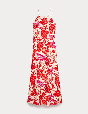 Leaf Print Strappy Midaxi Cami Dress