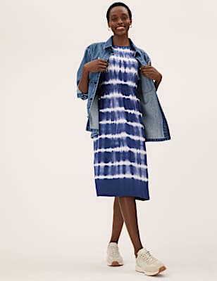 Jersey Tie Dye Midi Waisted Dress