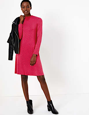 Polka Dot Jersey Swing Dress