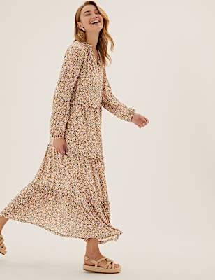 Floral V-Neck Midaxi Tiered Dress