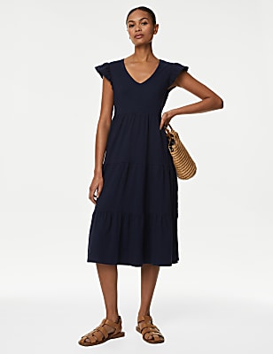 Pure Cotton Jersey Midi Tiered Dress