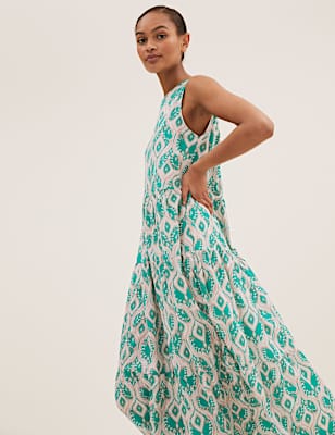 Pure Cotton Printed Midaxi Tiered Dress