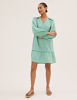 Pure Cotton Ruffle Mini Tiered Dress