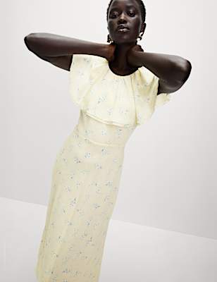 Printed Cape Detail Maxi Tea Dress