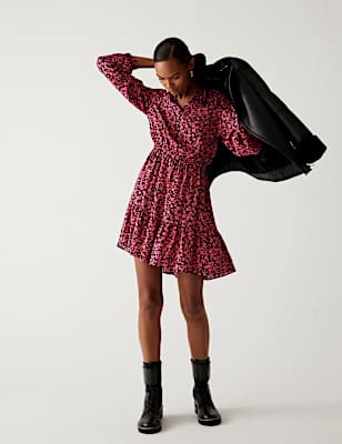 Floral V-Neck Mini Waisted Dress