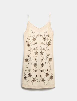Pure Cotton Embellished V-Neck Mini Cami Dress