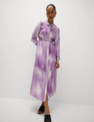 Satin Ombre Textured Midaxi Shirt Dress