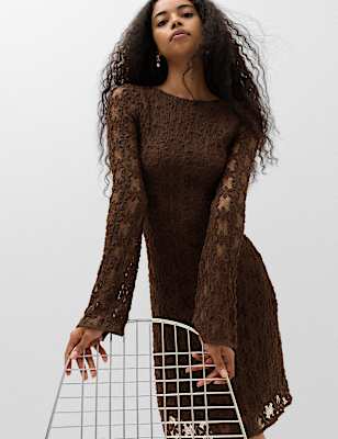 Jersey Lace Mini Skater Dress