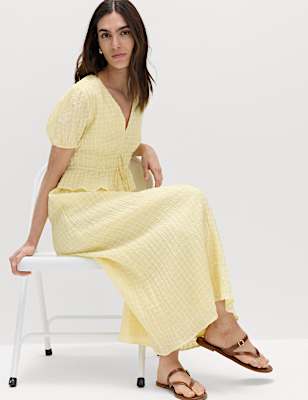 Lyocell Blend V-Neck Midi Waisted Dress