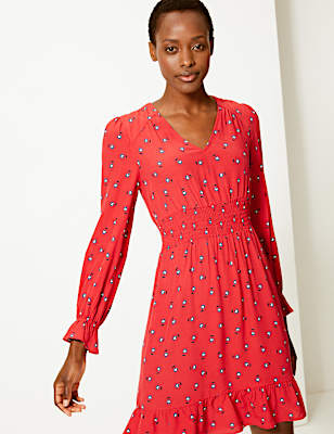 Floral Knee Length Waisted Dress