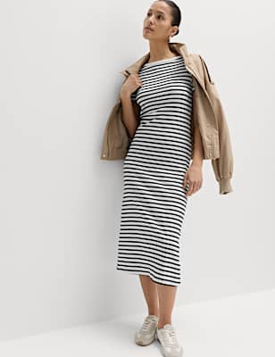 Cotton Rich Striped Midi Column Dress