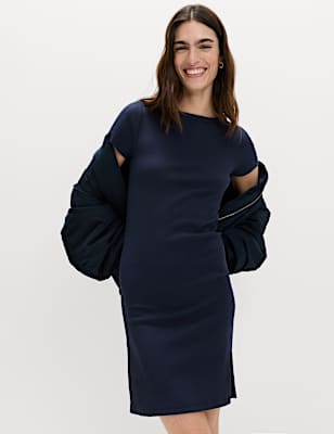 Cotton Rich Slash Neck Mini Column Dress