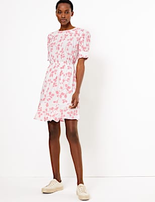 Floral Yoke Mini Waisted Dress